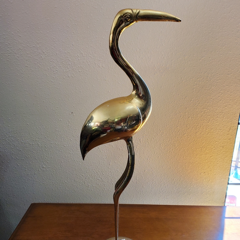 Brass Crane Bird Mid Century 2 feet tall